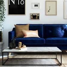 mr kate tess sofa with soft pocket coil cushions in blue velvet