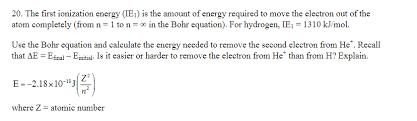 Solved The First Ionization Energy Ie1