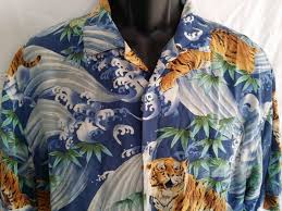 Hilo Hattie Silk Tiger Print Hawaiian Aloha Camp Shirt Size