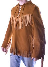 Men's western wear buckskin suede leather fringe shirt native american jacket. Tanhides06 Buck Skin Custom Mountain Man Shirt