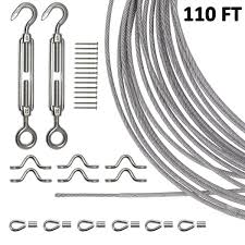 Stainless Steel Lights Kit String Light Suspension Kit Outdoor Light Guide Wire Includ 110 Ft Wire Rope Cable Turnbuckle And Hooks Cq18hsuhm6t