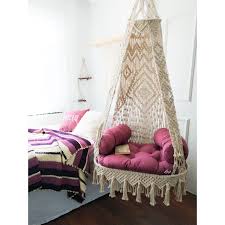 macrame swing chair with cushion for