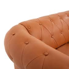 Emery Sofa Color Caramel Fabric Material Air Leather