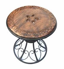 Wooden Top Wrought Iron Side Table