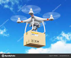 delivery drone with cardboard box in