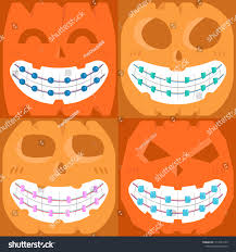 Dentist Braces Pumpkin Face Design Set Stock Vector Royalty