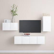 Tv Cabinet Set White Engineered Wood