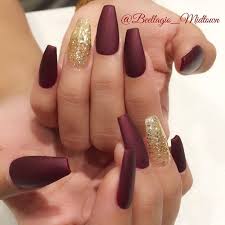 Newchic offer quality burgundy acrylic nails at wholesale prices. Matte Burgundy And Gold Nails Download The App Mercari Use My Code Njjude To Sign Up You Can Get Free Ite Red And Gold Nails Gold Acrylic Nails Gold Nails