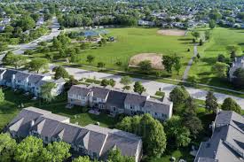 Book your next game or practice session with just two taps. Aerial View Of A Neighborhood Community In A Chicago Suburban Setting With A Playground Park Tennis Courts And Baseball Field Stock Photo Dissolve
