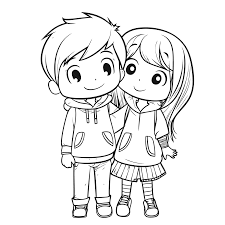 cute cartoon couple coloring page