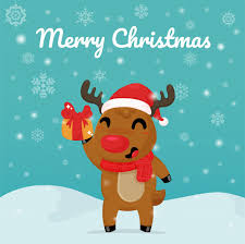 Premium Vector | Merry christmas card, cartoon reindeer holding a gift box.