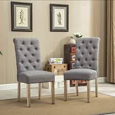 Summer contemporary dining chair in black brush wood. Amazon Com Roundhill Furniture Habit Grey Solid Wood Tufted Parsons Dining Chair Set Of 2 Gray Chairs