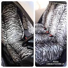 Grey Tiger Faux Fur Furry Car Seat
