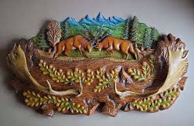 Wood Carving Panel Red Deer Unikat