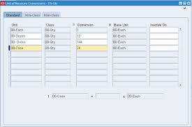 oracle ebs inventory defining unit of