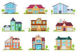 Flat Cottages. Modern Cottage Houses Suburban Property. Buildings Design  for App Interface Stock Vector - Illustration of home, colored: 159243288 gambar png