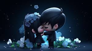 a cartoon couple kissing in a dark room