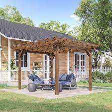 Outsunny 12 Ft X 10 Ft Outdoor Pergola Wood Gazebo G Trellis With Stable Structure Deck Brown