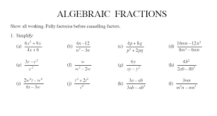 simplify algebraic fractions worksheet