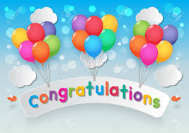Paper Congratulations Sign Balloons Cloud And Birds On Sunny