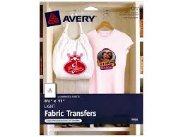 Avery Fabric Transfers For Inkjet Printers 8 1 2 X 11 In Light 6 Pc