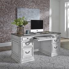 Computer desk with drawers and hutch, wood office desk teens student desk study table writing desk for bedroom small spaces furniture with storage shelves, espresso brown. Magnolia Manor Jr Executive Desk In Antique White Finish By Liberty Furniture 244 Ho105