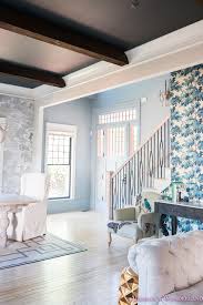 foyer wallpaper powder blue gray paint