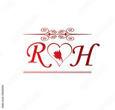 rh love initial with red heart and rose