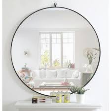 Large Round Black Modern Mirror 48 In