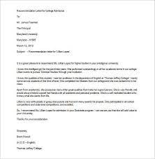 college recommendation letter templates