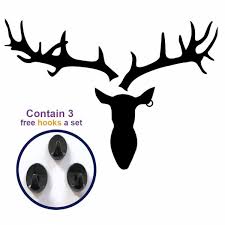 black deer head wall decal with 3 hooks