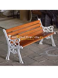 White Painted Cast Iron Outdoor Bench