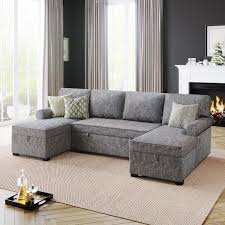 U Shaped Fabric Storage Sofa Bed