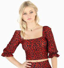 Blackmilk Electrikitty Red Bluebell Top Crop Shirt Leopard Size XL X-Large  NEW | eBay