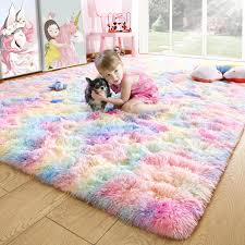 noahas fluffy rainbow rug for s