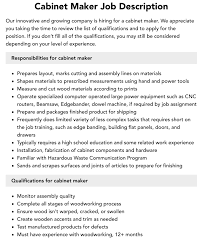 cabinet maker job description velvet jobs