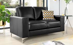 baltimore black leather 2 seater sofa