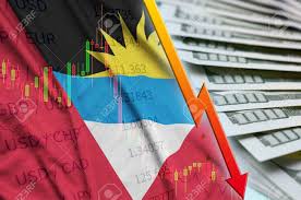 Antigua And Barbuda Flag And Chart Falling Us Dollar Position