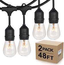 2 Pack Dimmable Outdoor String Lights For Patio Waterproof Hanging Vintage 11w Edison Bulbs 48ft Commercial Lights String Perfect For Cafe Bistro