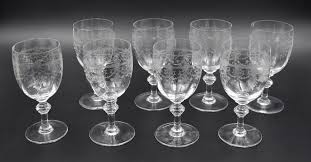 8 Engraved Crystal Water Glasses Around