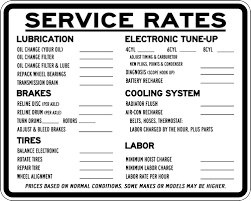 auto repair hourly labor rate sign