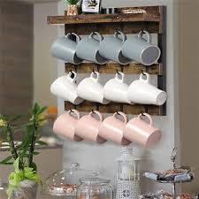 12 Hooks Coffee Mug Cup Rack Shelf Wall