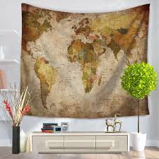 World Map Tapestry Wall Hanging Coffee