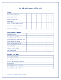 Free Printable Car Maintenance Checklist