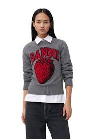 Ganni Women's Graphic Strawberry O-Neck Pullover