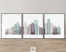Prints Detroit Skyline Triptych Detroit