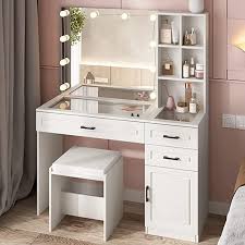 Fameill White Vanity Desk With Mirror