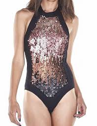 Details About Iheartraves Womens Top Black Size Large L Halter Sequined Bodysuit 35 111