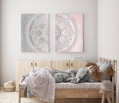 Blush Pink Gray Mandala Wall Art Set Of