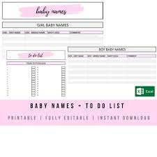 New Baby Hospital Bag Checklist Pink Excel Template Fully Editable Printable New Baby Packing List Instant Digital Download